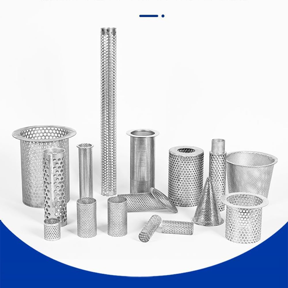 Custom perforated stainless steel filter tubes in different diameters and shapes