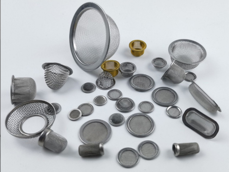 Custom wire mesh filter caps, cups and rimmed screen components