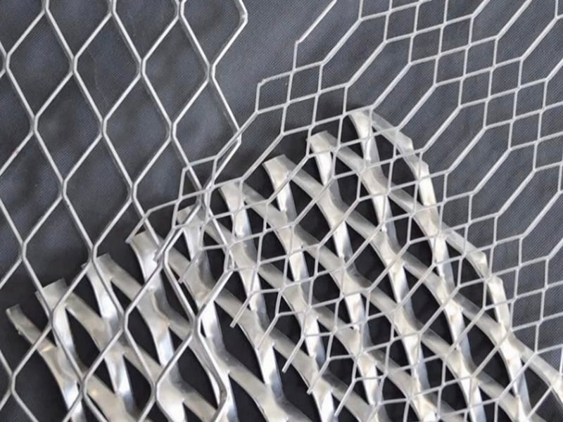 Expanded metal mesh examples with different diamond sizes and strand widths
