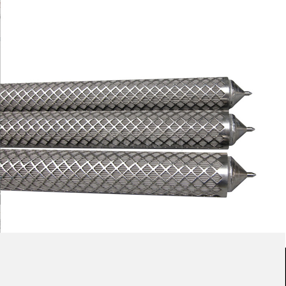 Cylindrical filter elements with fine inner media and expanded metal outer support