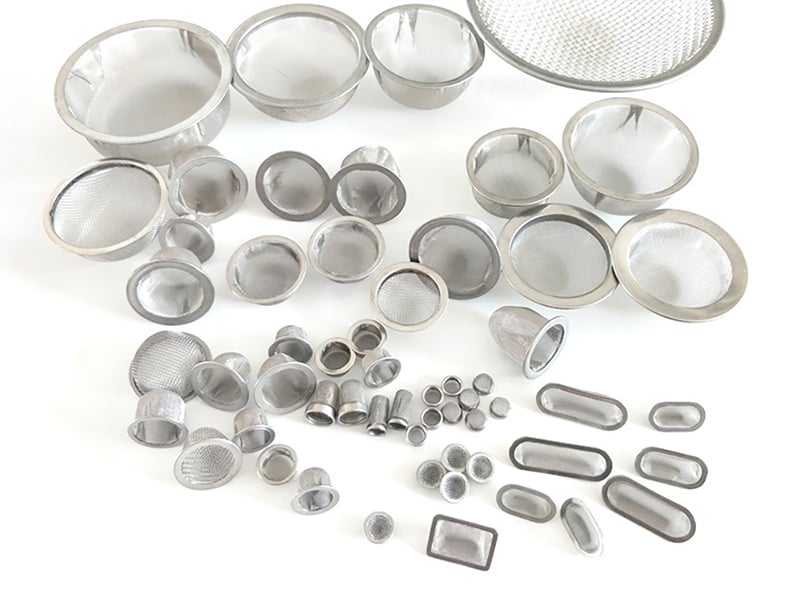 Formed wire mesh filter cap and cup examples in multiple sizes