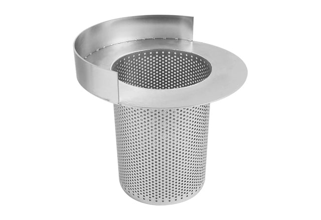 Stainless steel perforated chemical process filter basket insert with mounting flange