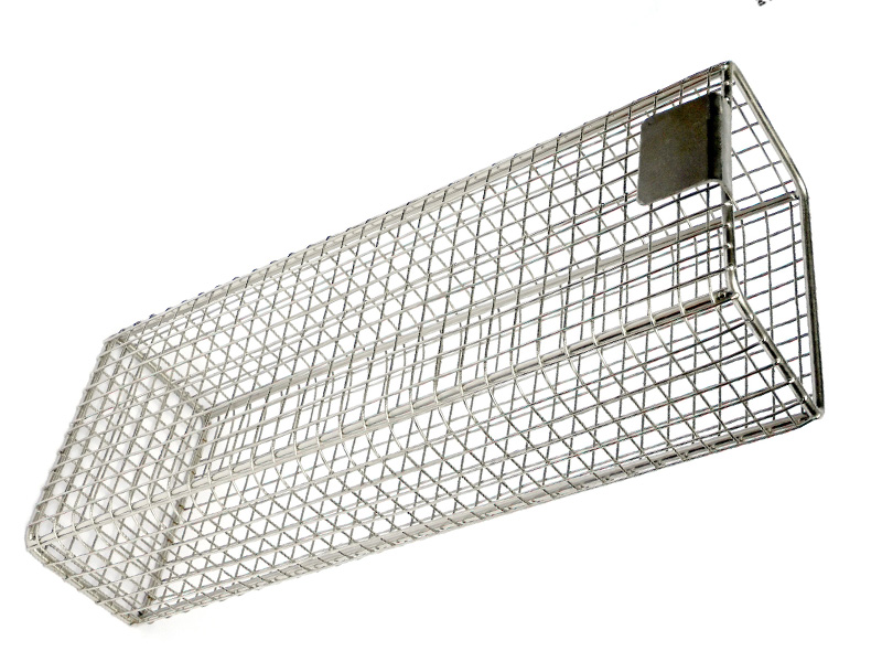 Long rectangular stainless steel wire basket with reinforced frame