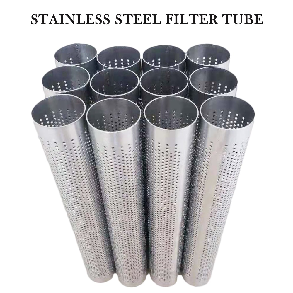 Perforated stainless steel filter tube bodies with longitudinal seams
