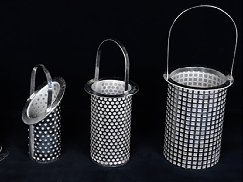 Perforated stainless steel strainer baskets in different diameters and heights
