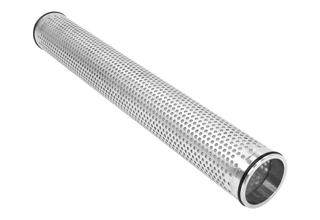 Perforated stainless steel support cartridge for a hydraulic filter assembly