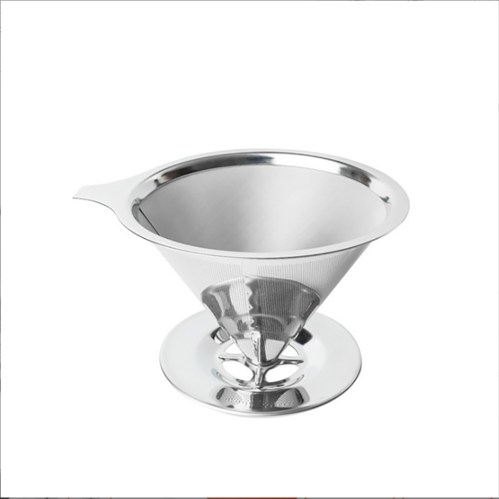 Reusable stainless steel pour over coffee filter with cone geometry