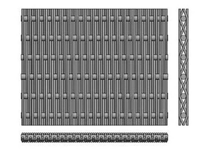 Diagram of reverse Dutch twill weave with fine warp wires and heavier weft wires