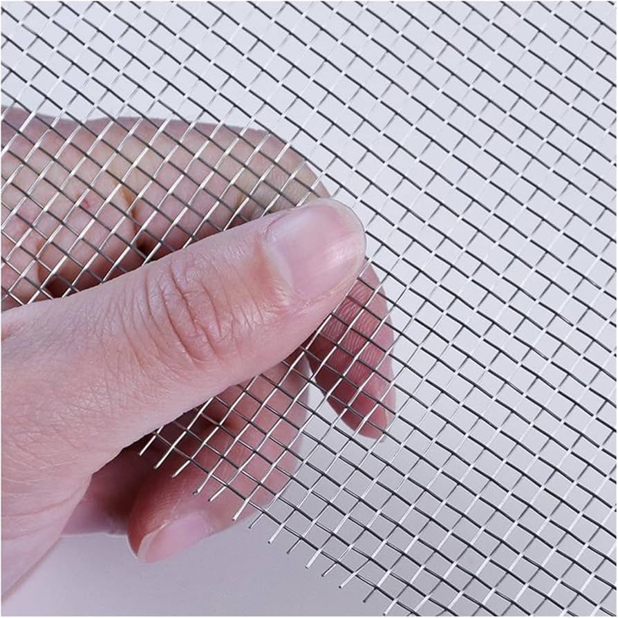 Square woven stainless steel mesh sheet showing wire and cut edge detail