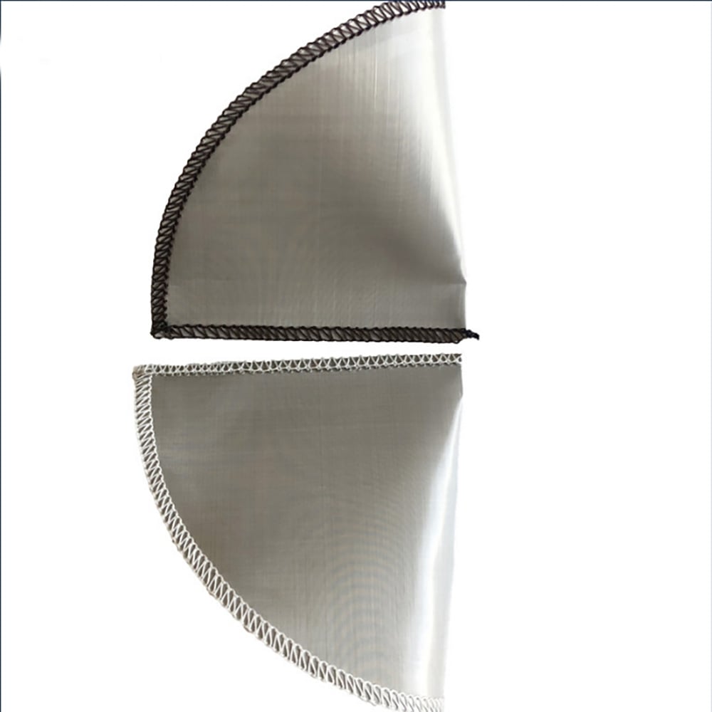 Stainless steel coffee filter mesh cone panels with finished stitched edges