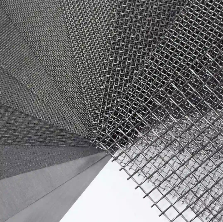 Stainless steel woven mesh samples with fine and coarse square openings