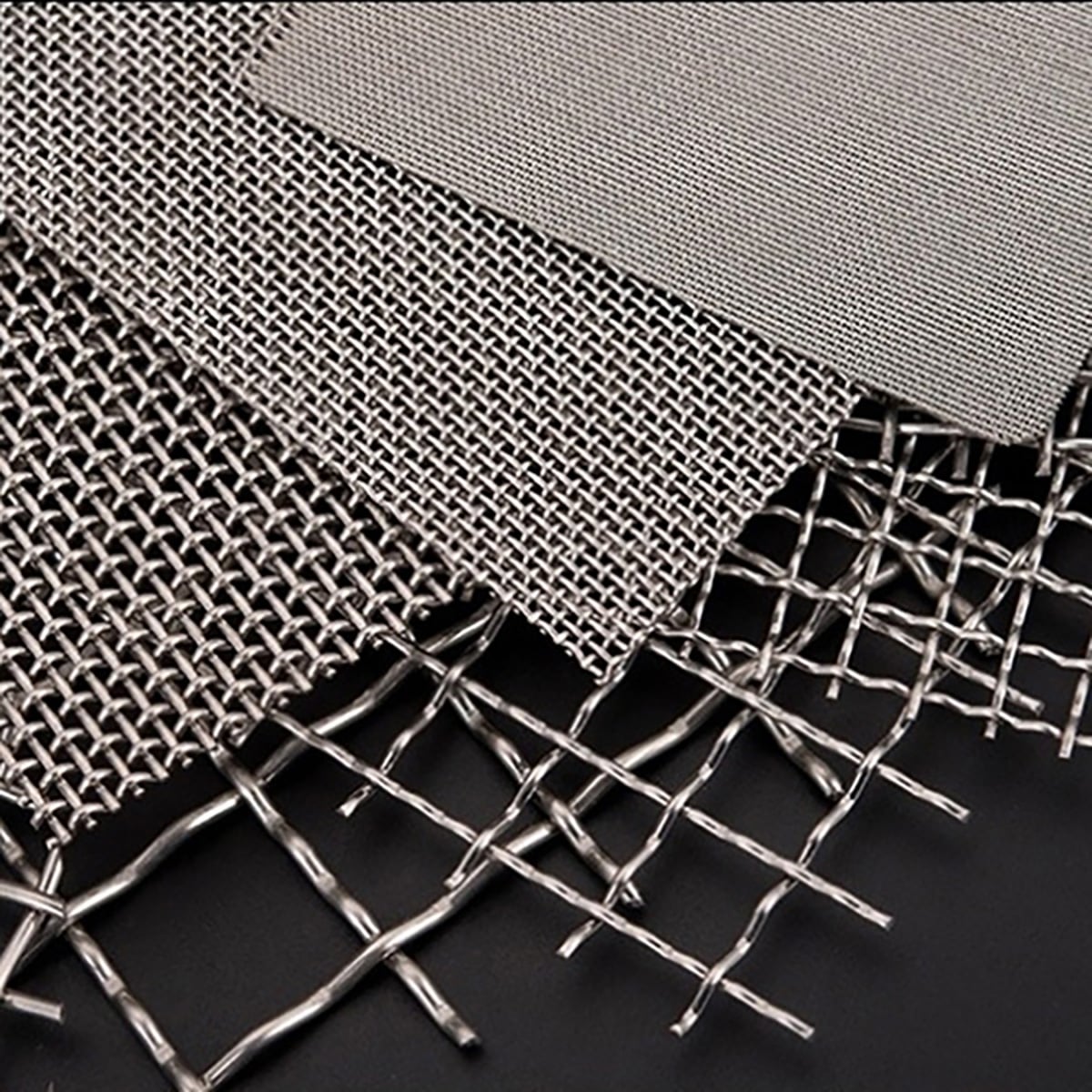 Collection of stainless steel wire mesh weave and opening patterns