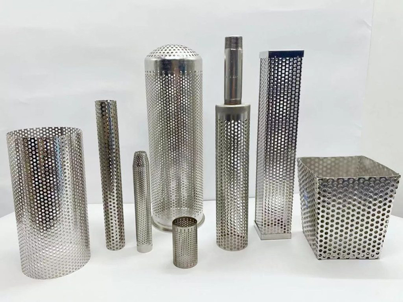 Perforated metal filter tubes in round conical rectangular and square forms