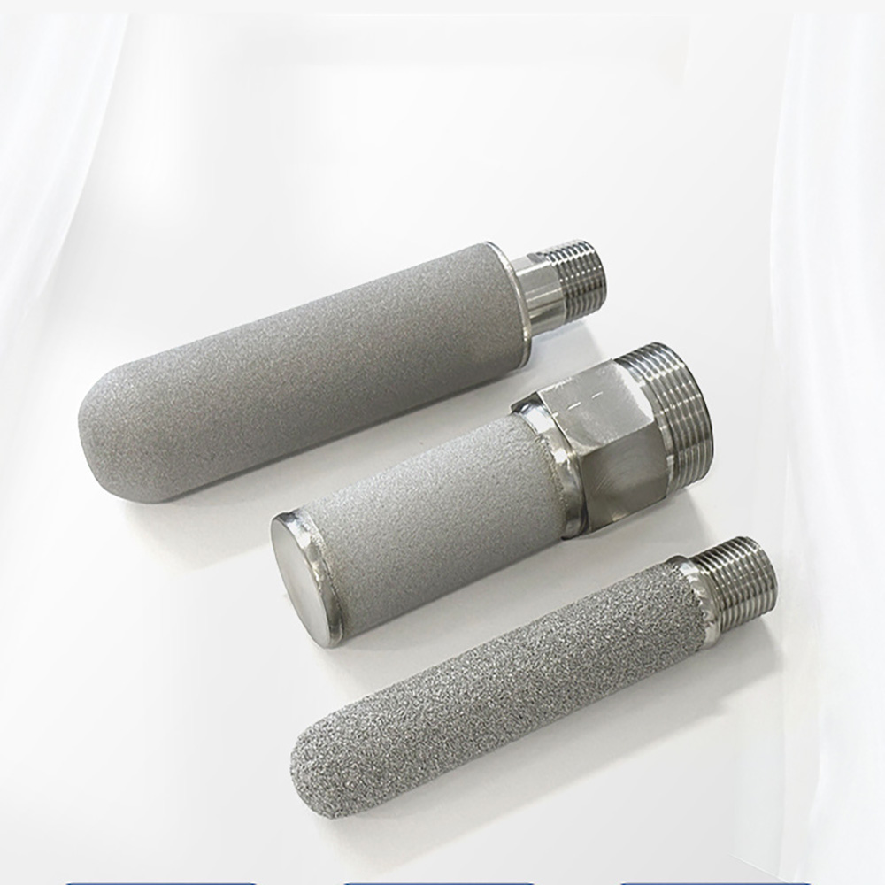 Porous metal powder-sintered elements with different lengths and threaded connections