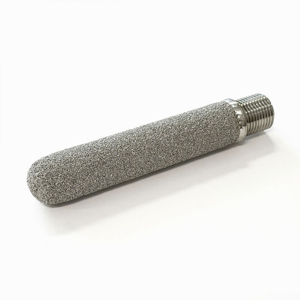 Threaded cylindrical porous metal powder-sintered gas sparger element