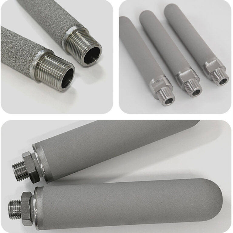 Threaded porous powder-sintered diffuser elements and connection details